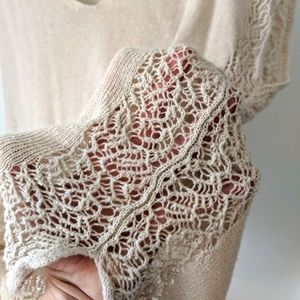 Chico's V-neck Linen Blend Crochet Knit Top